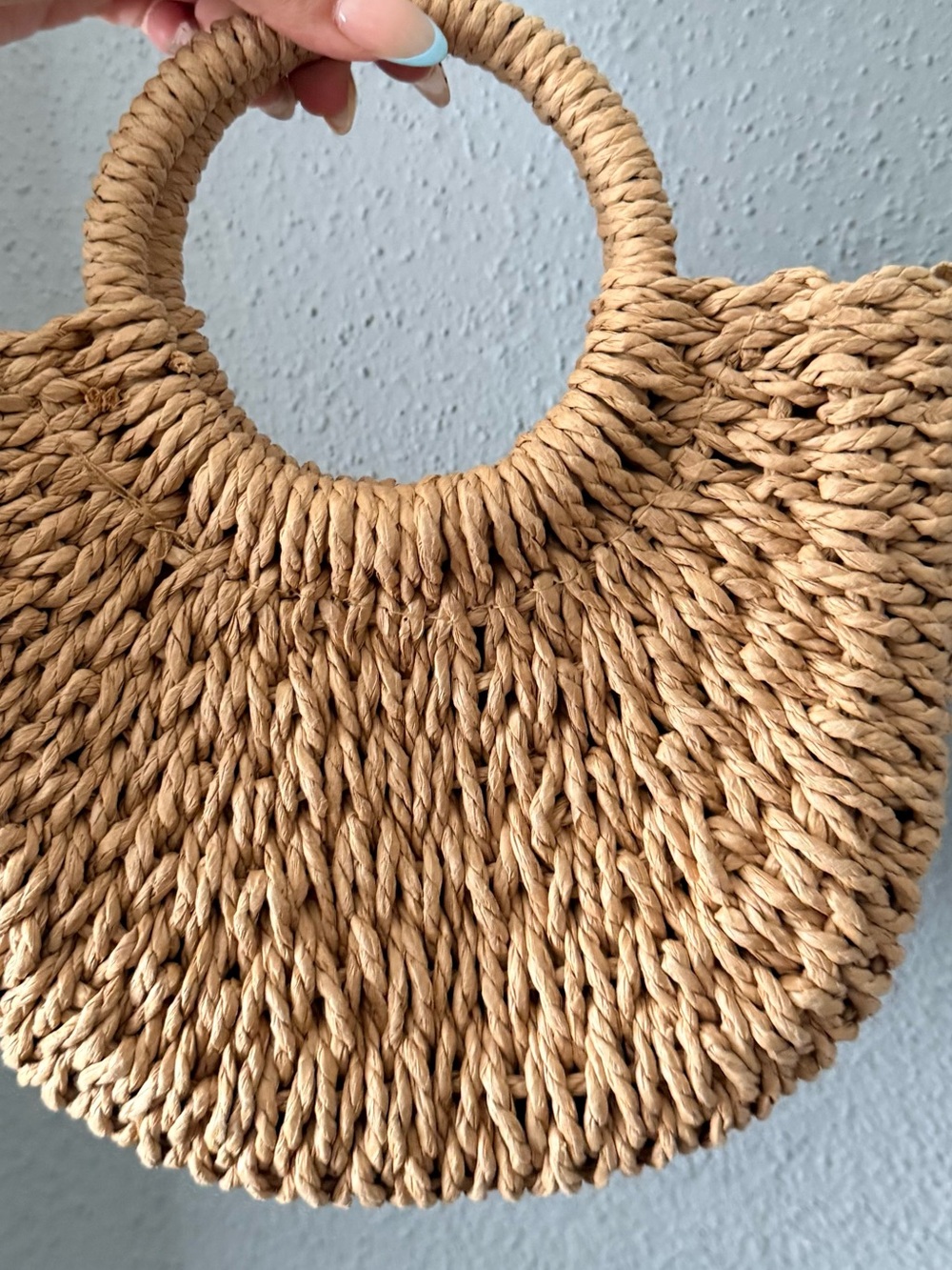Woven Straw Round Handle Tote Bag in Natural - Picture 4 of 5
